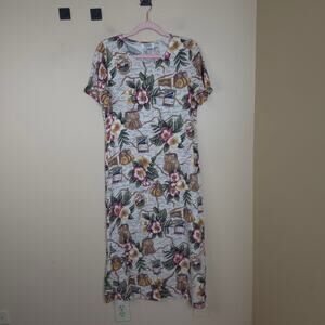 Vintage Teddi Short Sleeve Travel Print Maxi Dress Size S